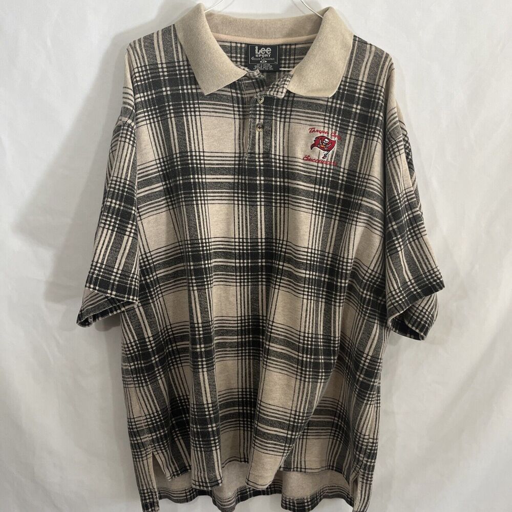 Vintage Lee Sport Tampa Bay Buccaneers Collared Shirt XL Plaid tan And Black